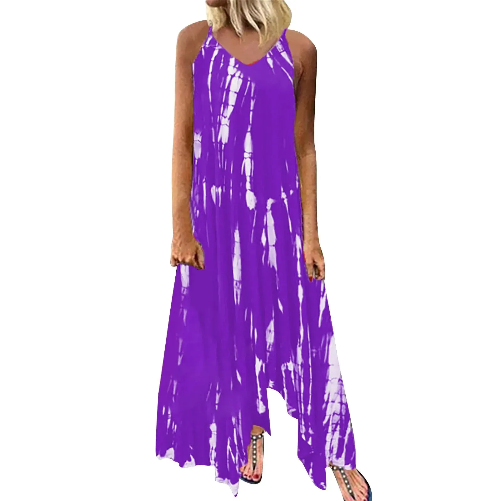 Split Sleeveless Tie-Dye Long Dress