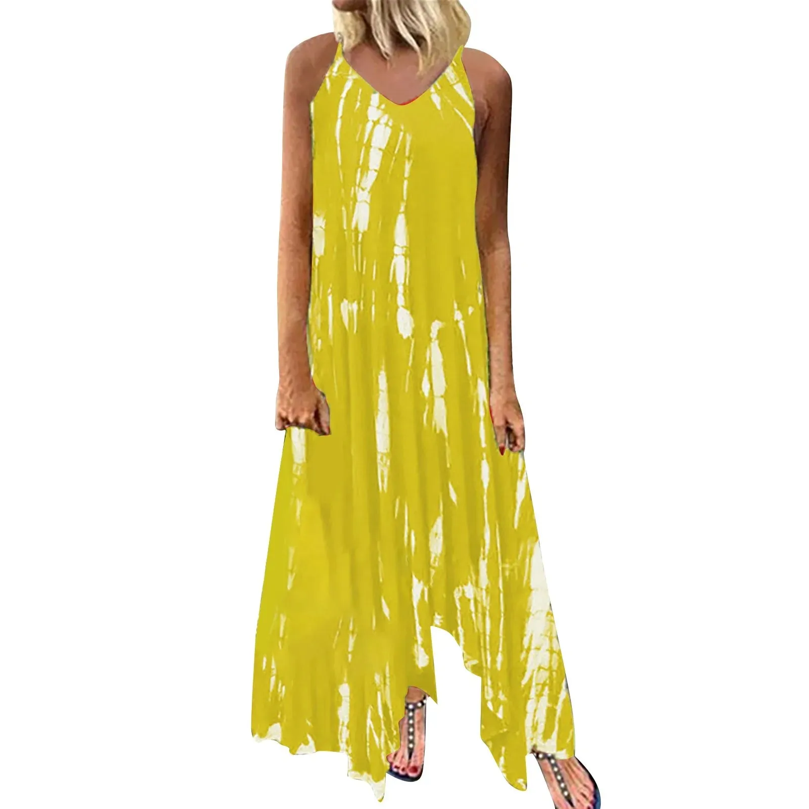 Split Sleeveless Tie-Dye Long Dress