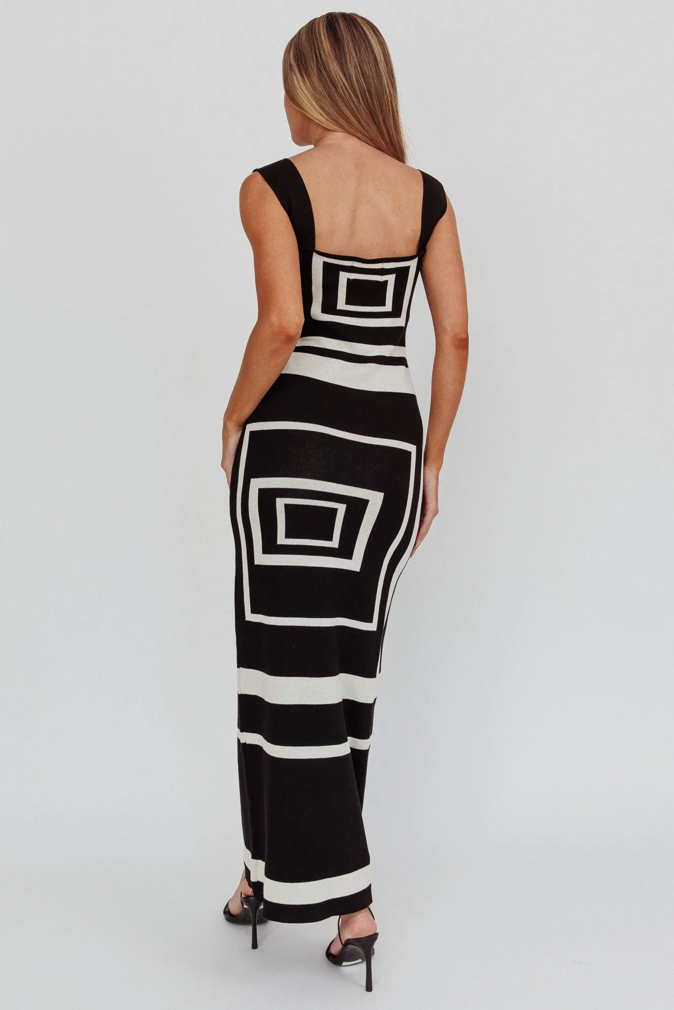 Stargazing Square Print Knit Maxi Dress Black