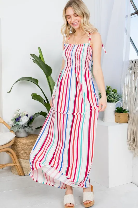 Stripe Smocked Maxi Dress