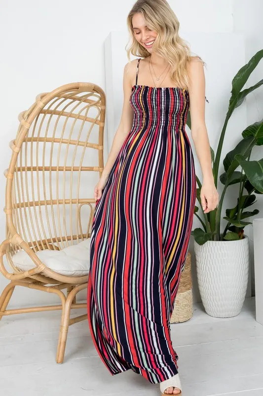 Stripe Smocked Maxi Dress