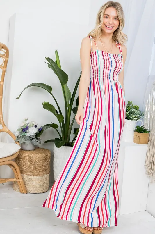 Stripe Smocked Maxi Dress