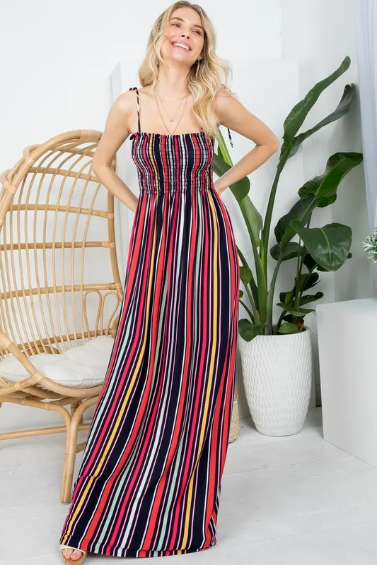 Stripe Smocked Maxi Dress