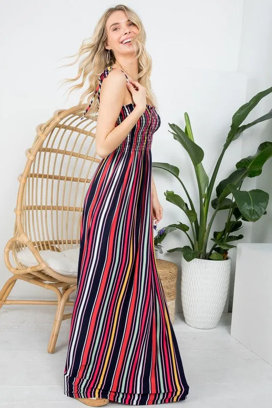 Stripe Smocked Maxi Dress