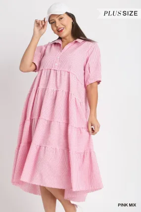 Striped Pink Maxi Dress - Plus