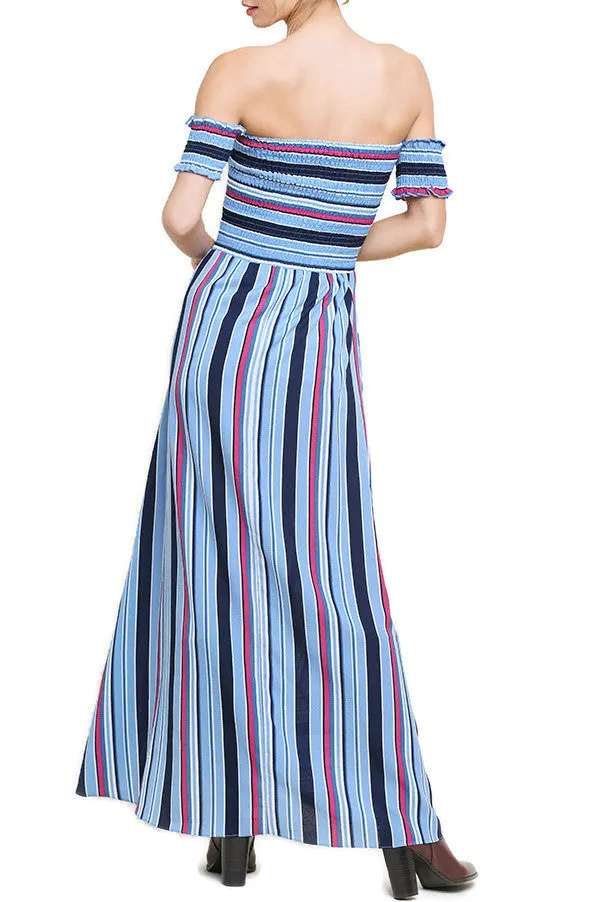 Striped Ruffle Tulip Maxi Dress, Blue