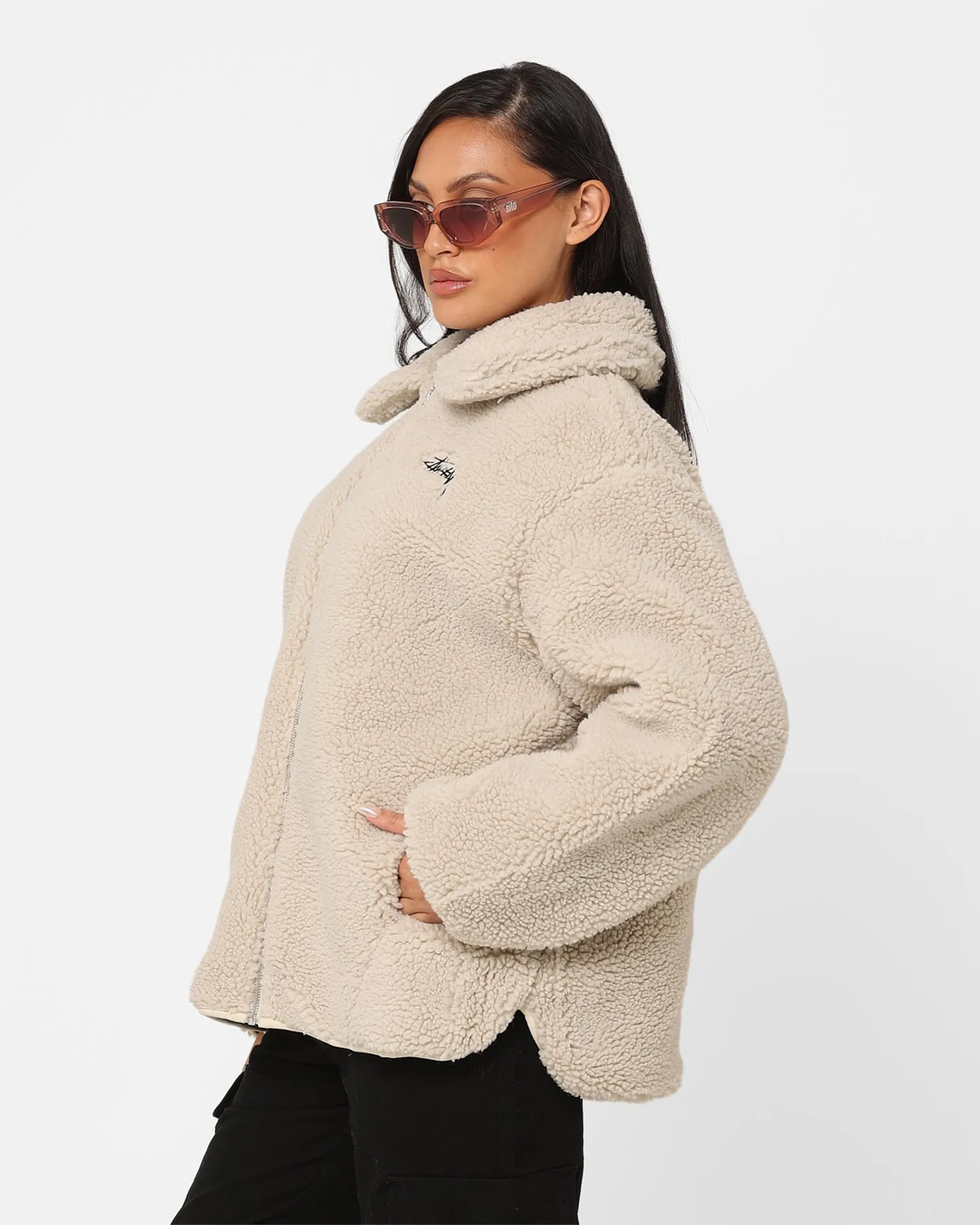 Stussy Women's Dice Sherpa Jacket Winter White