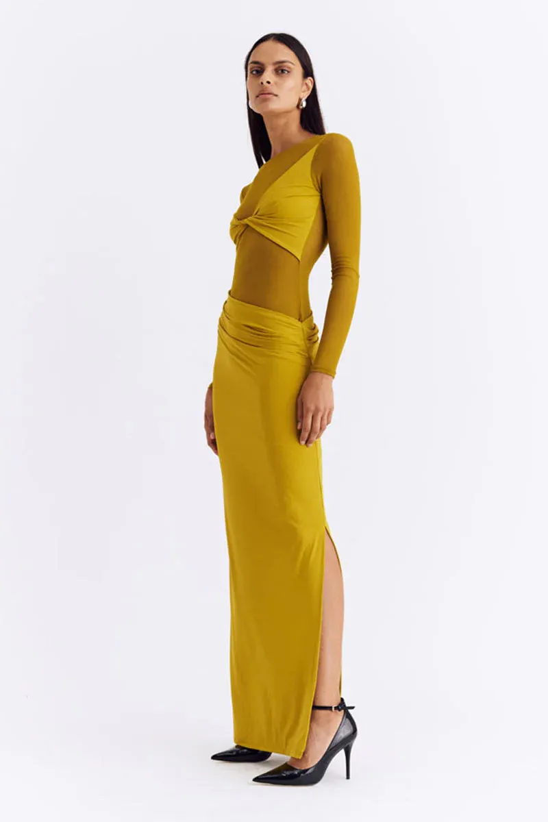 Suboo Auguste Long Sleeve Mesh Jersey Maxi Dress - Citron