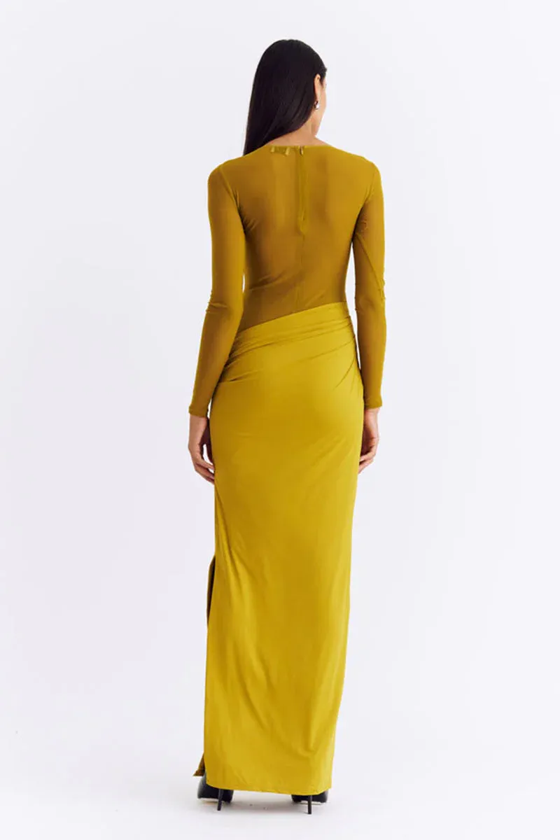 Suboo Auguste Long Sleeve Mesh Jersey Maxi Dress - Citron