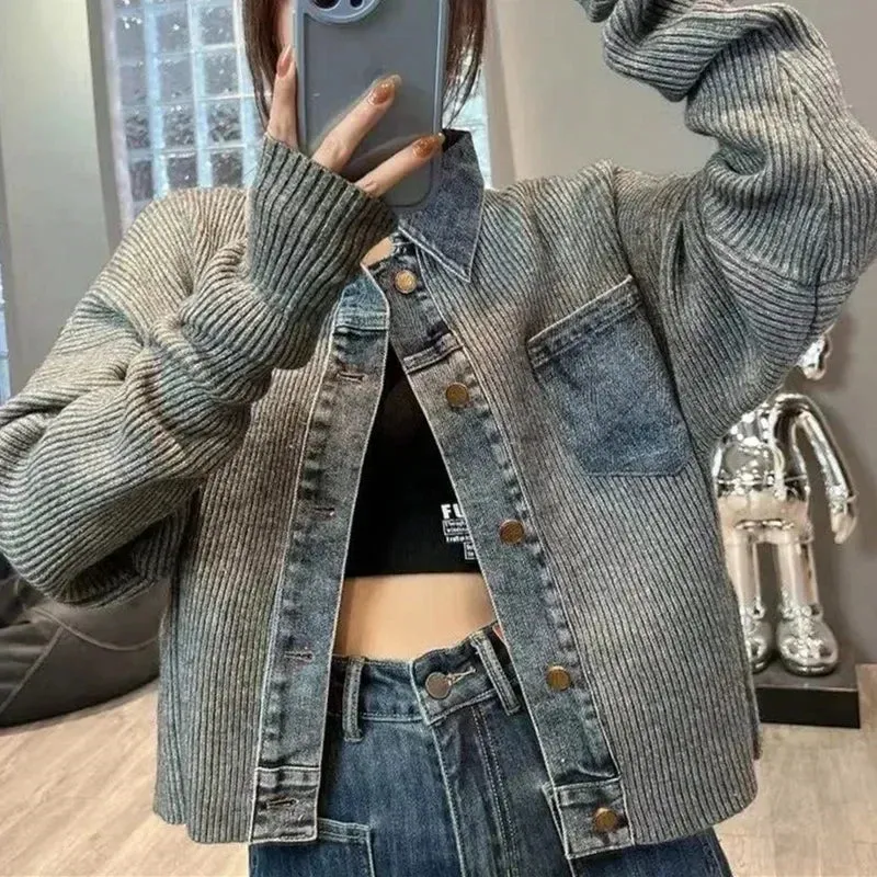 Textured Knit Denim Jacket