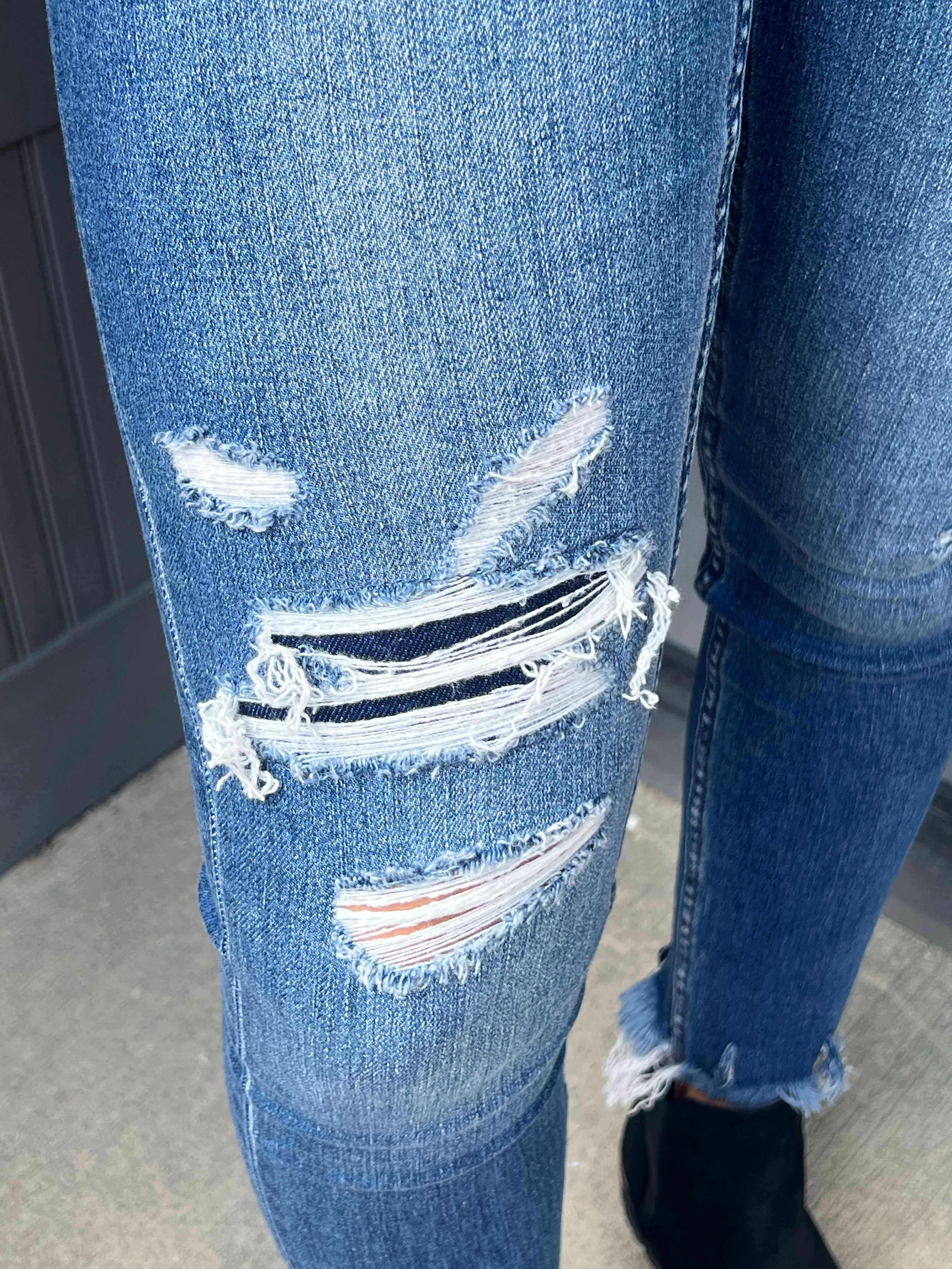 The Button Fly Distressed Haylie Jeans