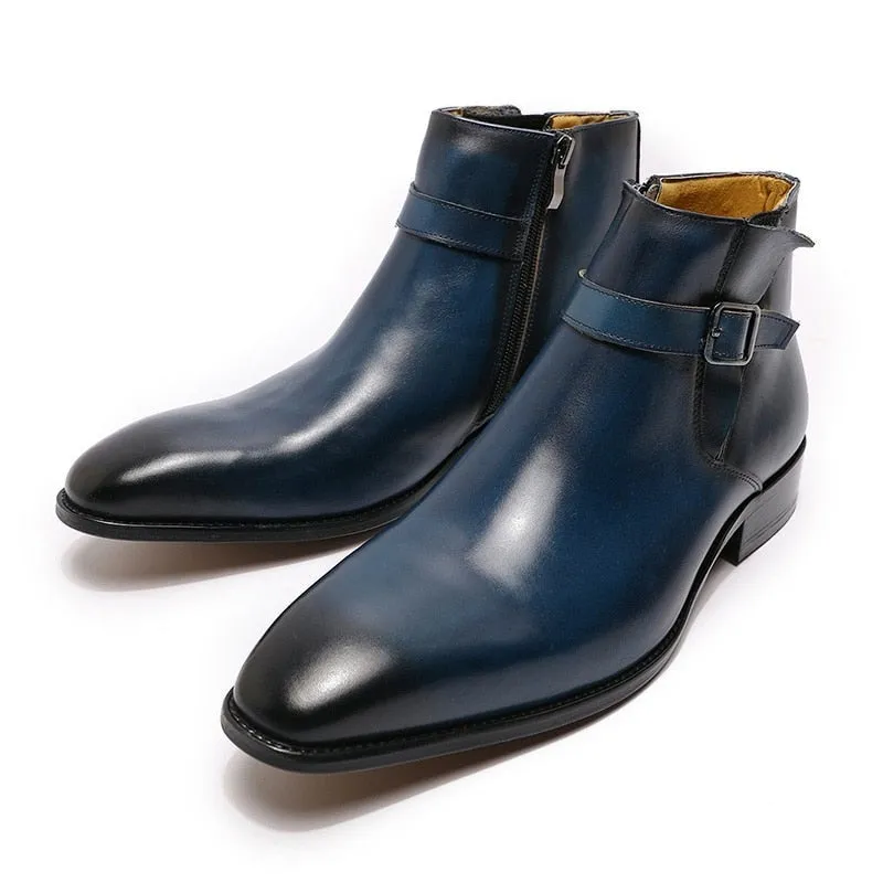 The Chiaro2 - Men's Leather Dress Boots With Zipper & Buckle (Italian Style)