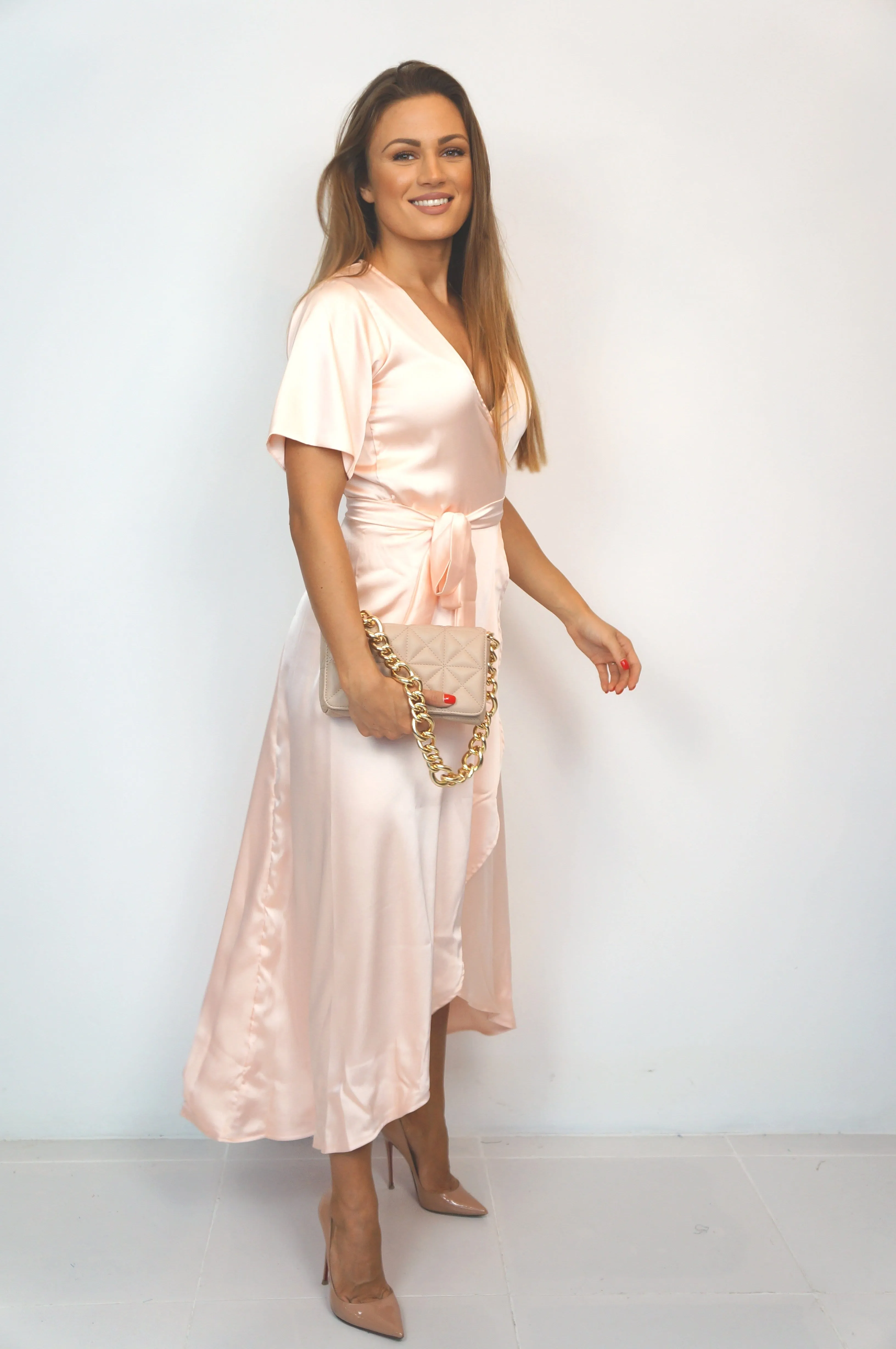 The Maxi Wrap Dress - Perfect Nude Satin