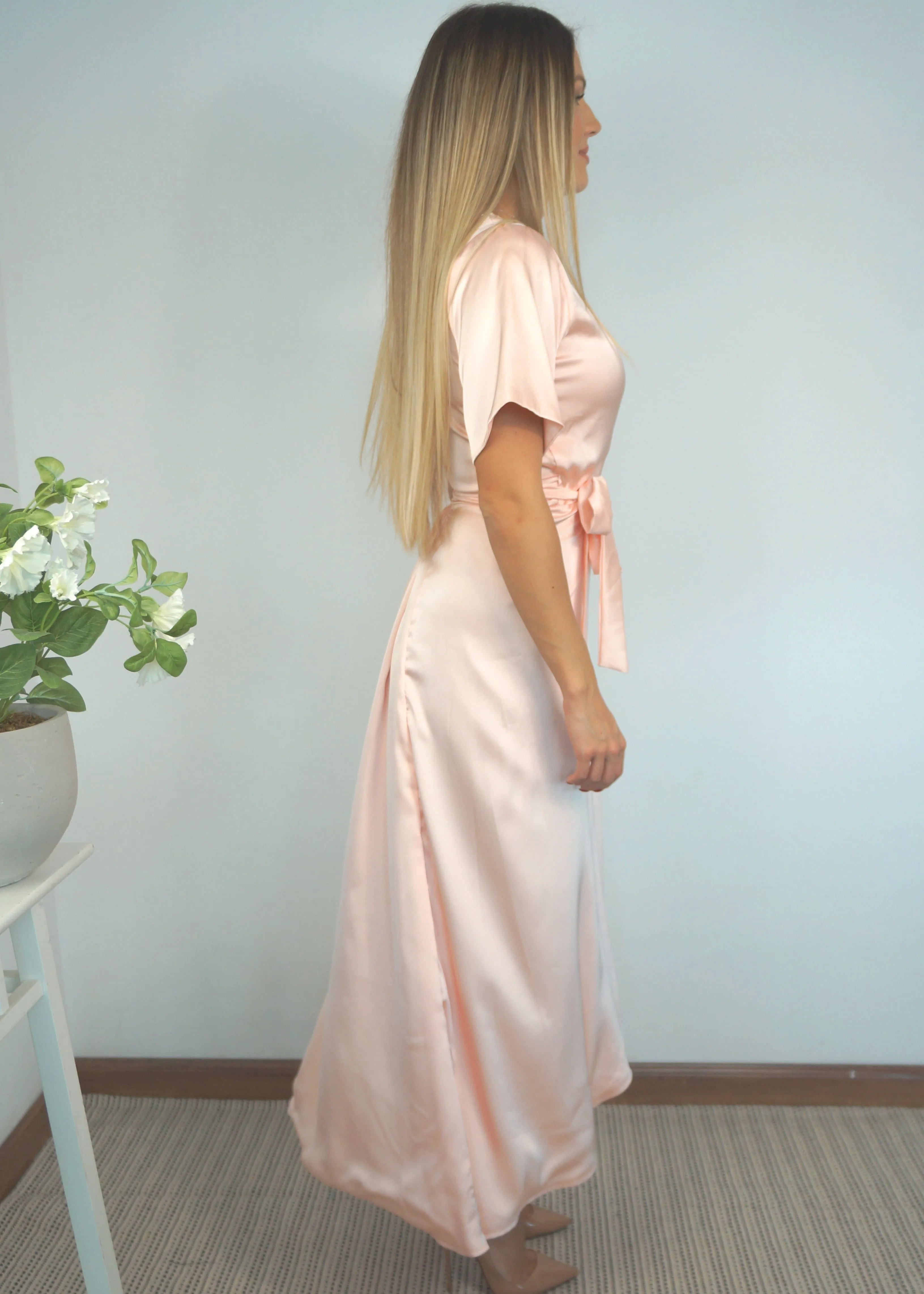 The Maxi Wrap Dress - Perfect Nude Satin