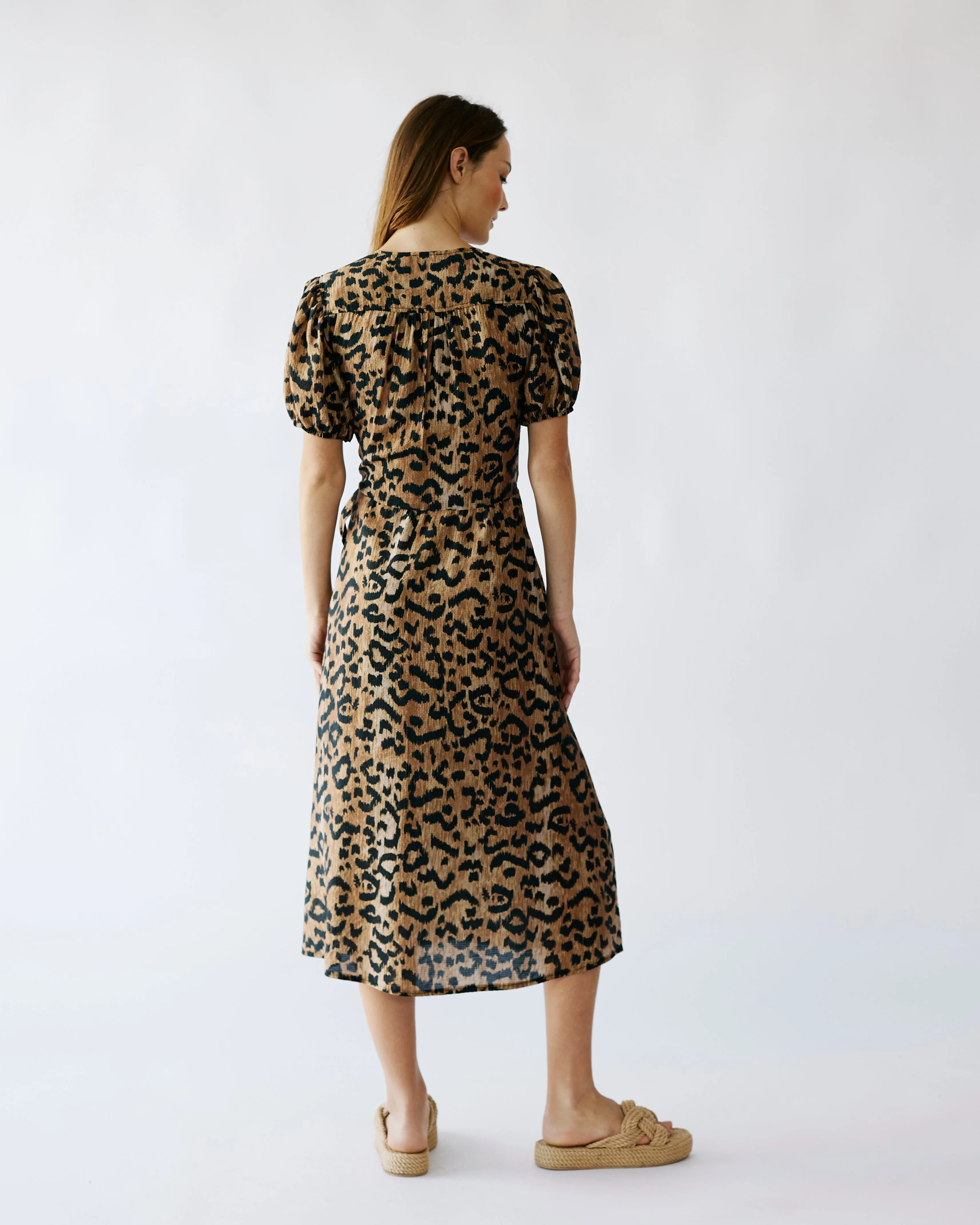 The Wrap Dress with Shirred Sleeve in Animal