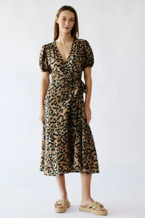 The Wrap Dress with Shirred Sleeve in Animal