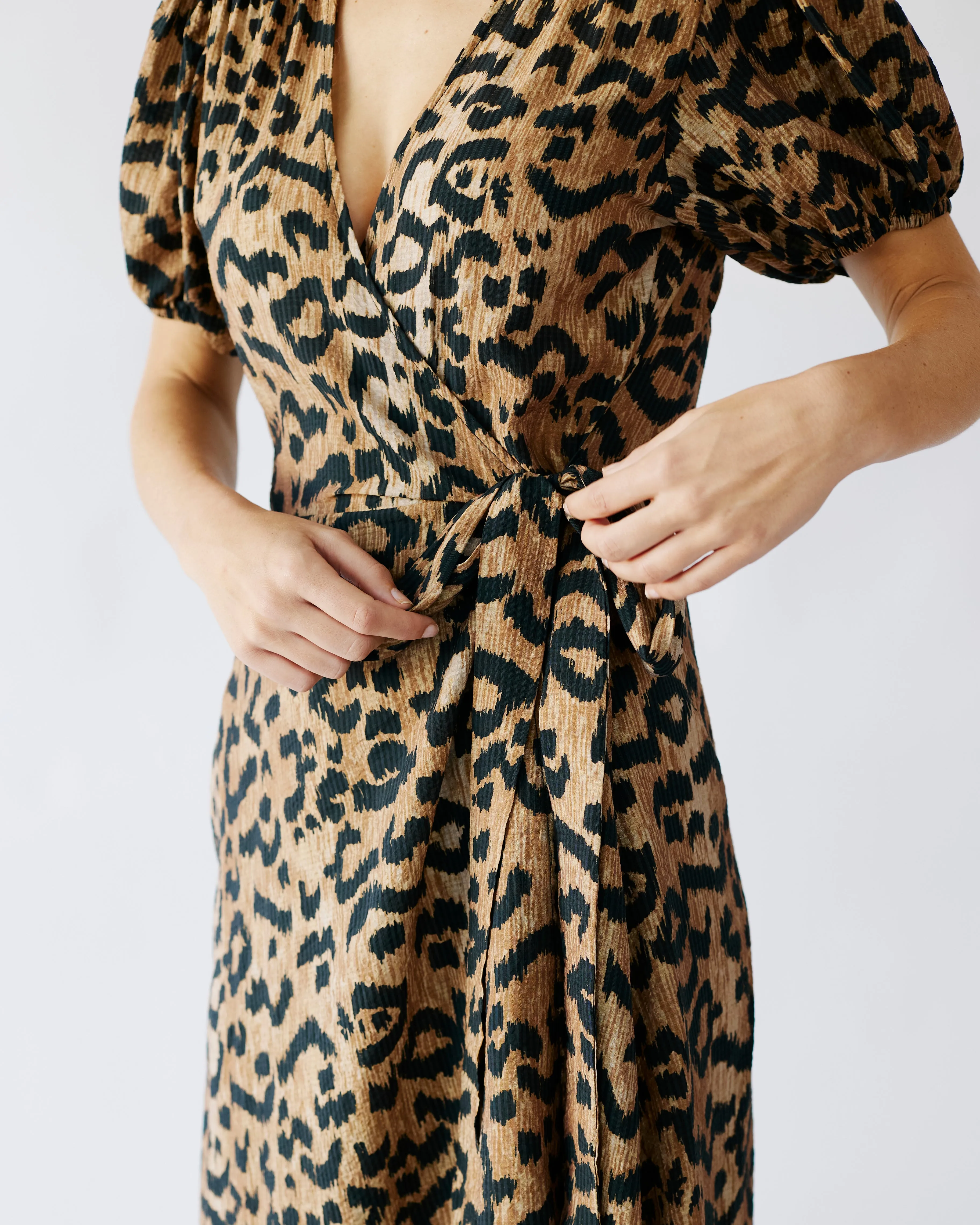 The Wrap Dress with Shirred Sleeve in Animal