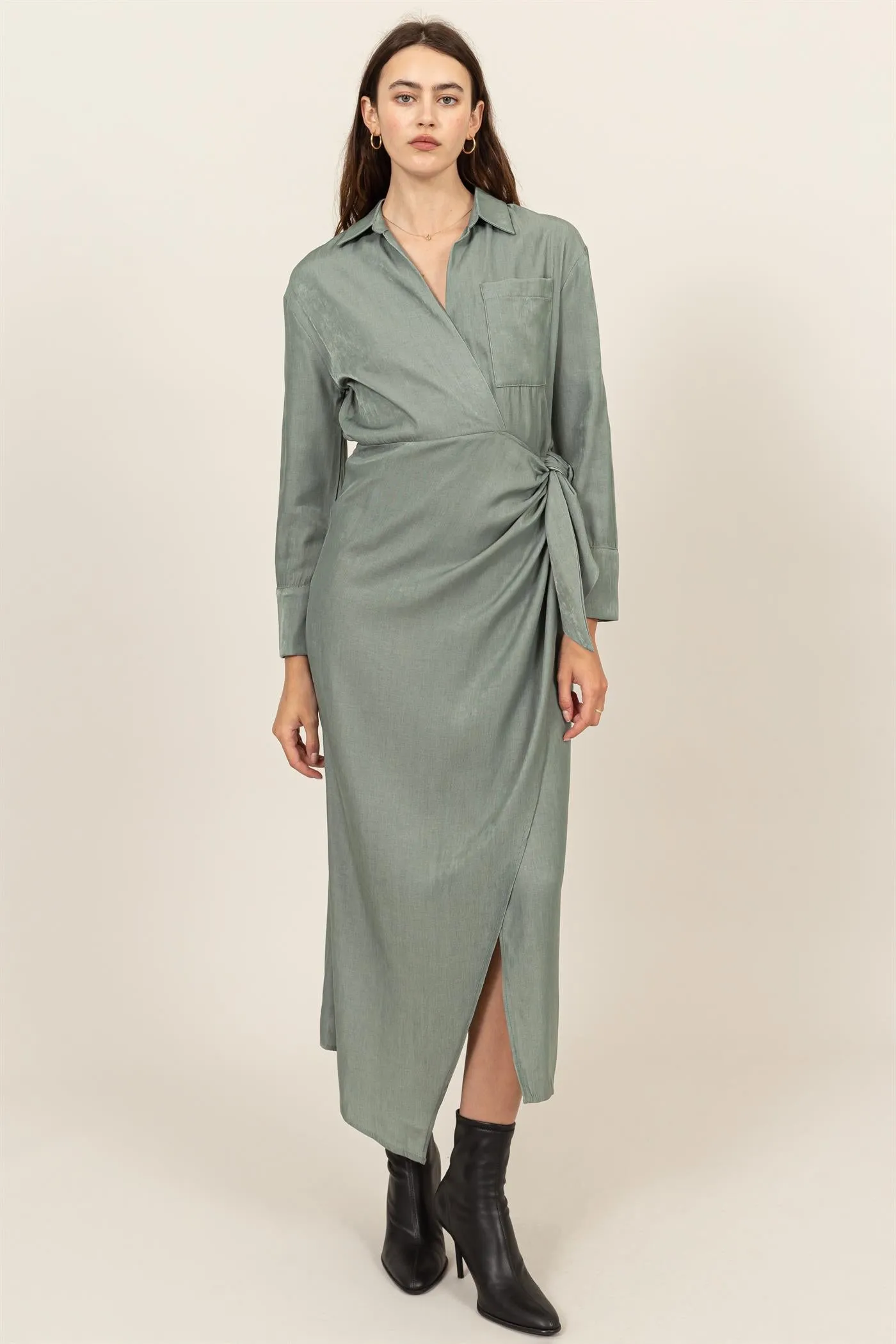 Tie-Detail Wrap Midi Dress