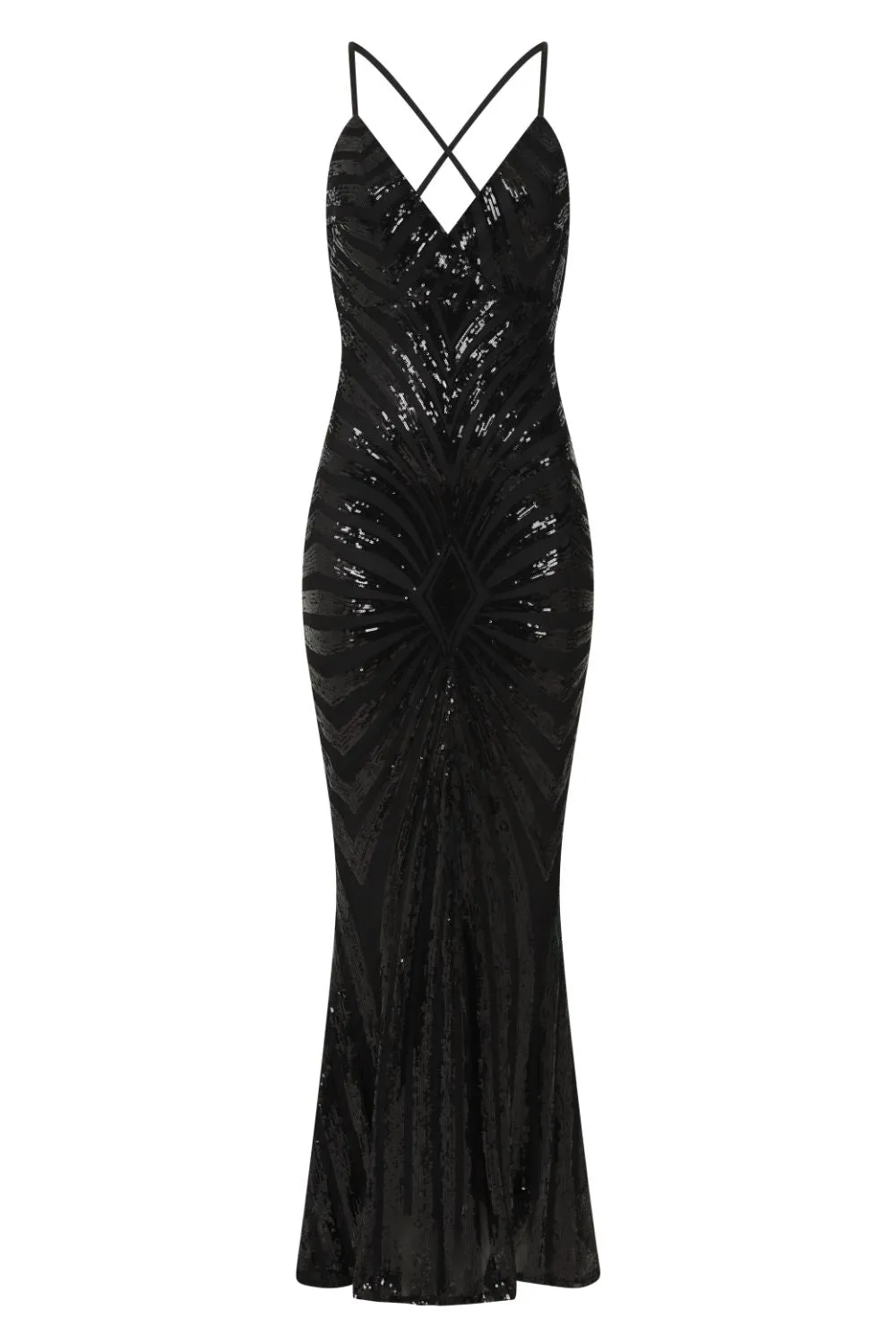 Timeless Black Plunge Sequin Hourglass Illusion Mermaid Maxi Dress