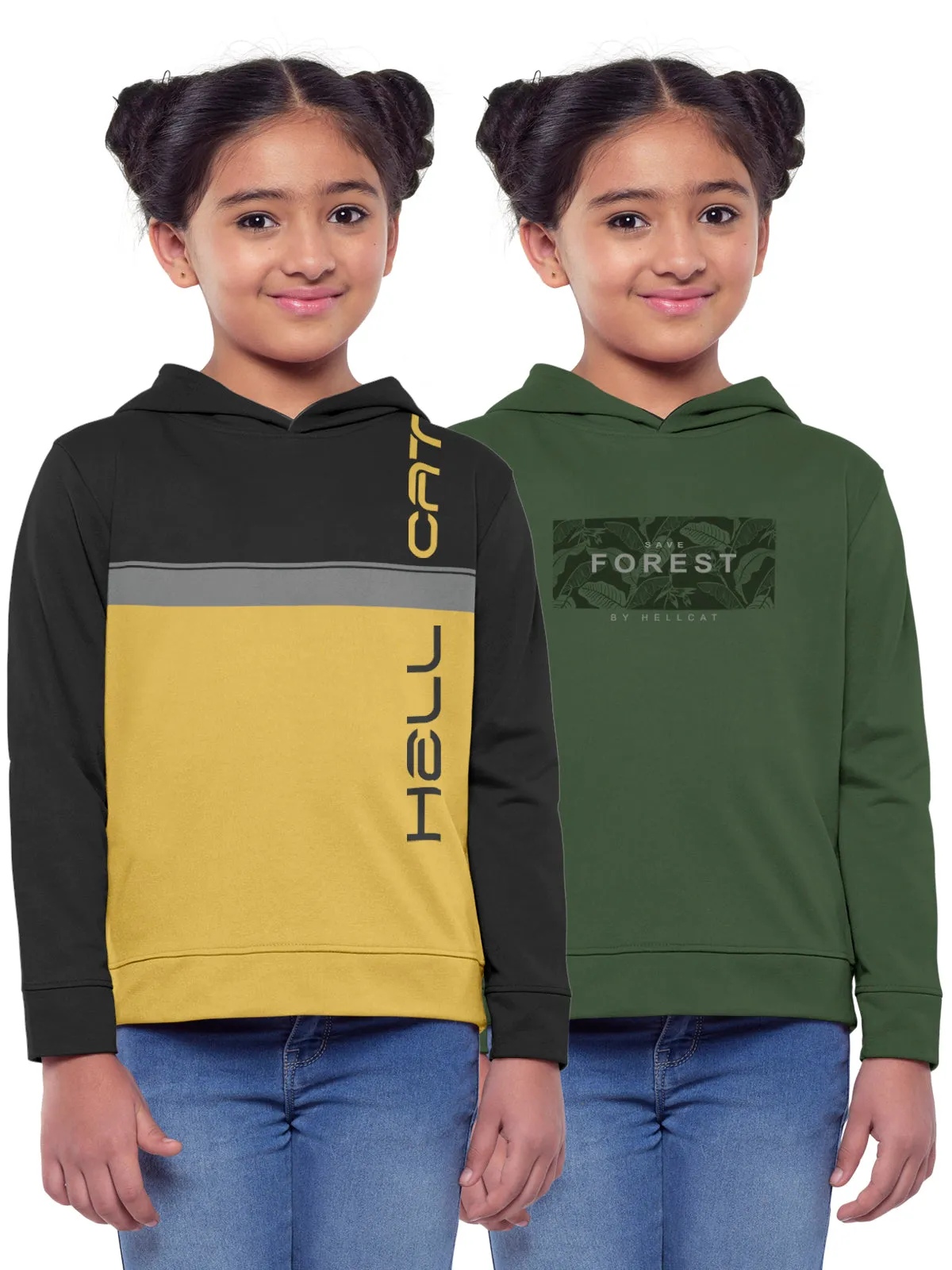 Trendy Printed Full Sleeve / Long Sleeve Hooded Sweatshirt for Girls - Pack of 2