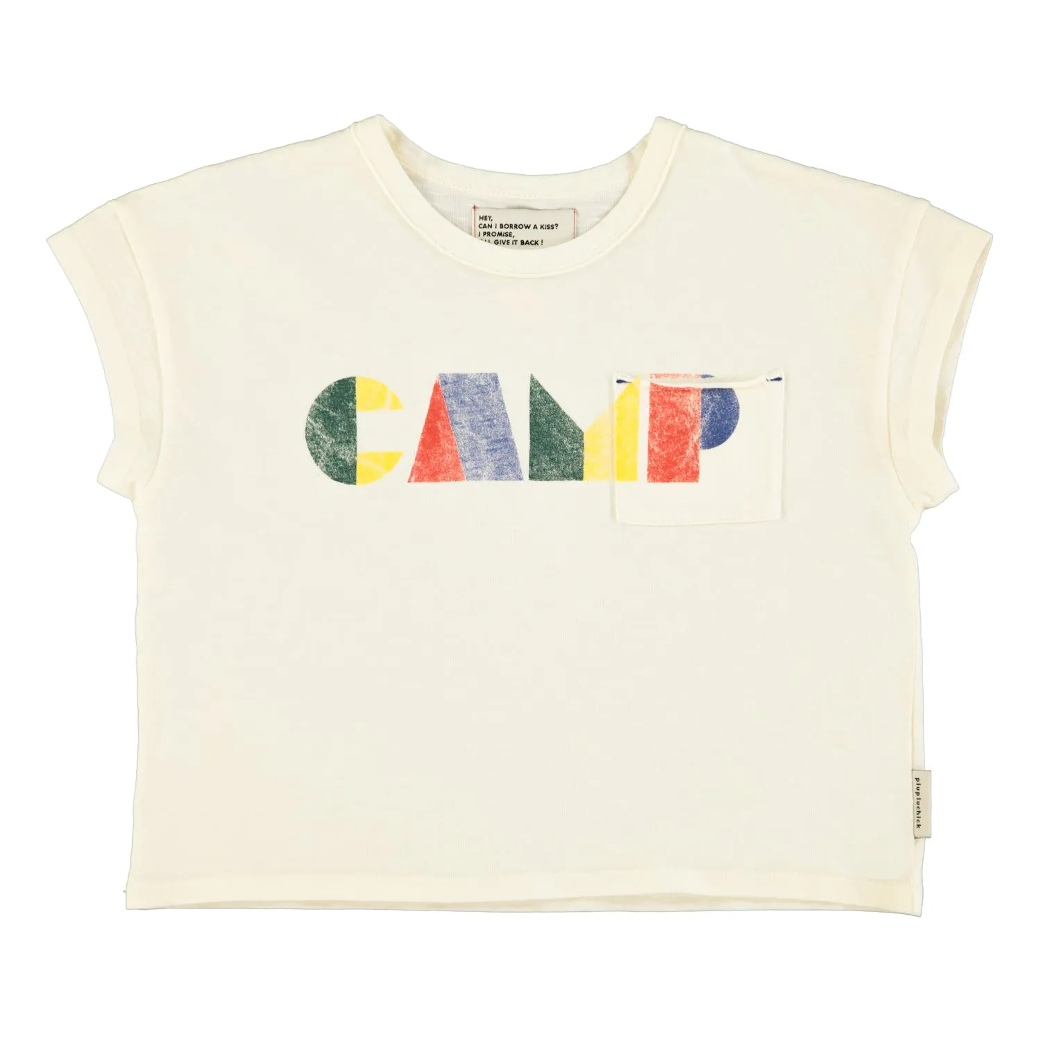 t'shirt | ecru w/ multicolor "camp" print