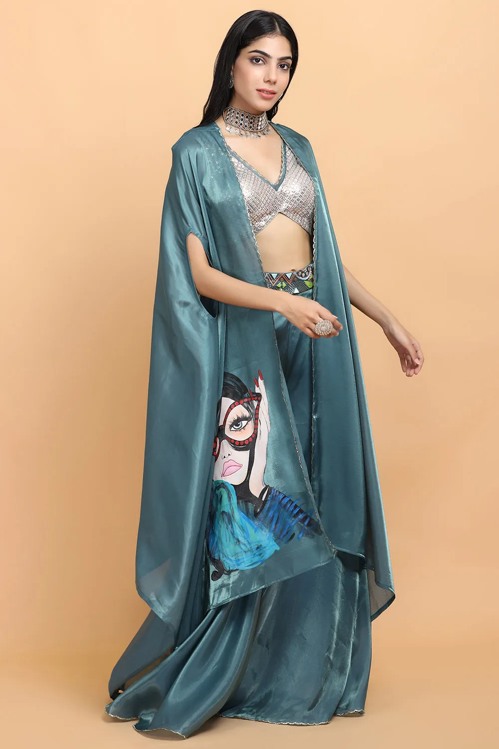 Turquoise Blue Handapinted Cape Set