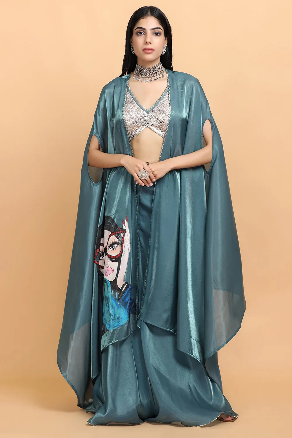 Turquoise Blue Handapinted Cape Set