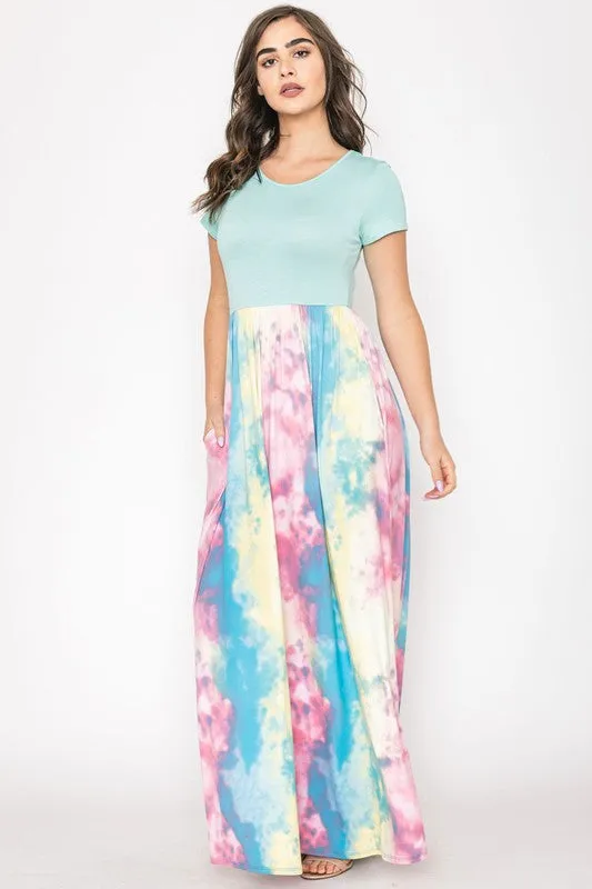 Two Tone Tie Dye Maxi Dress