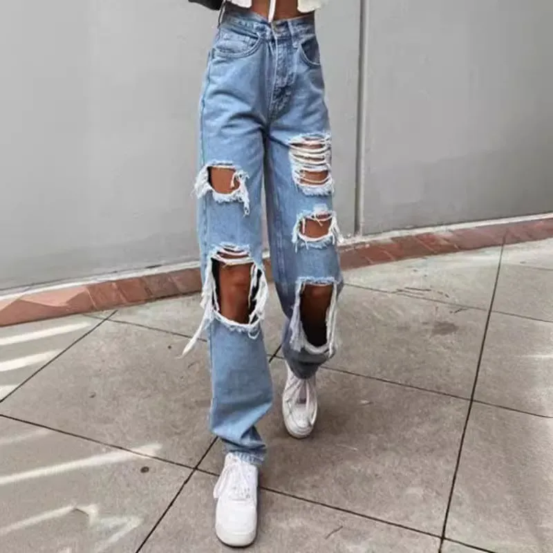 Uniwim back to school outfits High Quality Southeast Asian Women's Ripped Jeans Women's Straight Loose Jeans