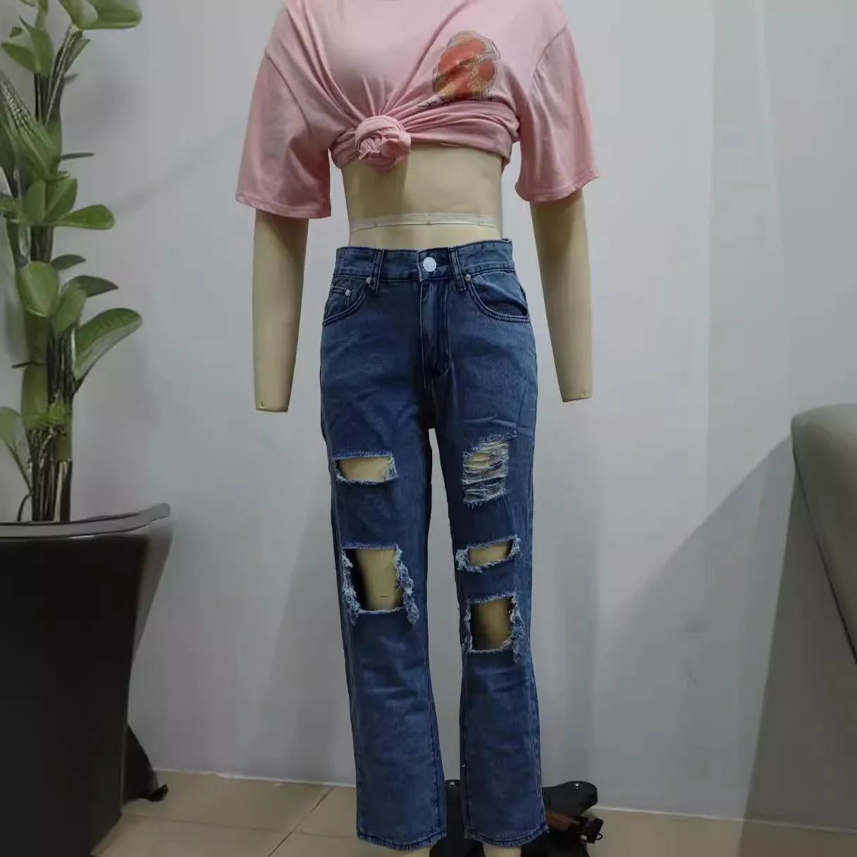 Uniwim back to school outfits High Quality Southeast Asian Women's Ripped Jeans Women's Straight Loose Jeans