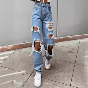 Uniwim back to school outfits High Quality Southeast Asian Women's Ripped Jeans Women's Straight Loose Jeans