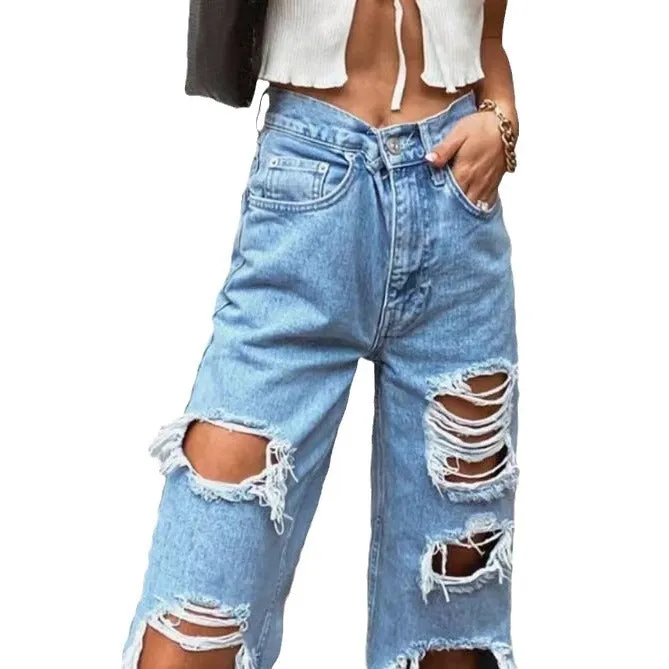 Uniwim back to school outfits High Quality Southeast Asian Women's Ripped Jeans Women's Straight Loose Jeans