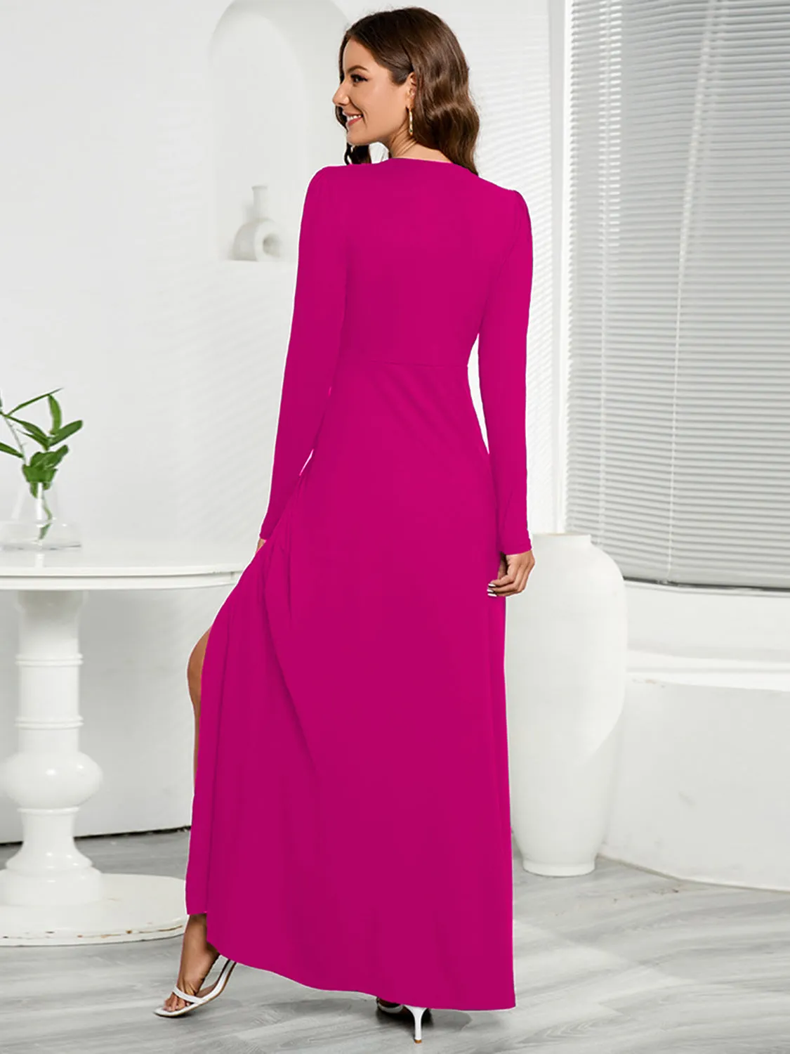 V-Neck Long Sleeve Evening Gown