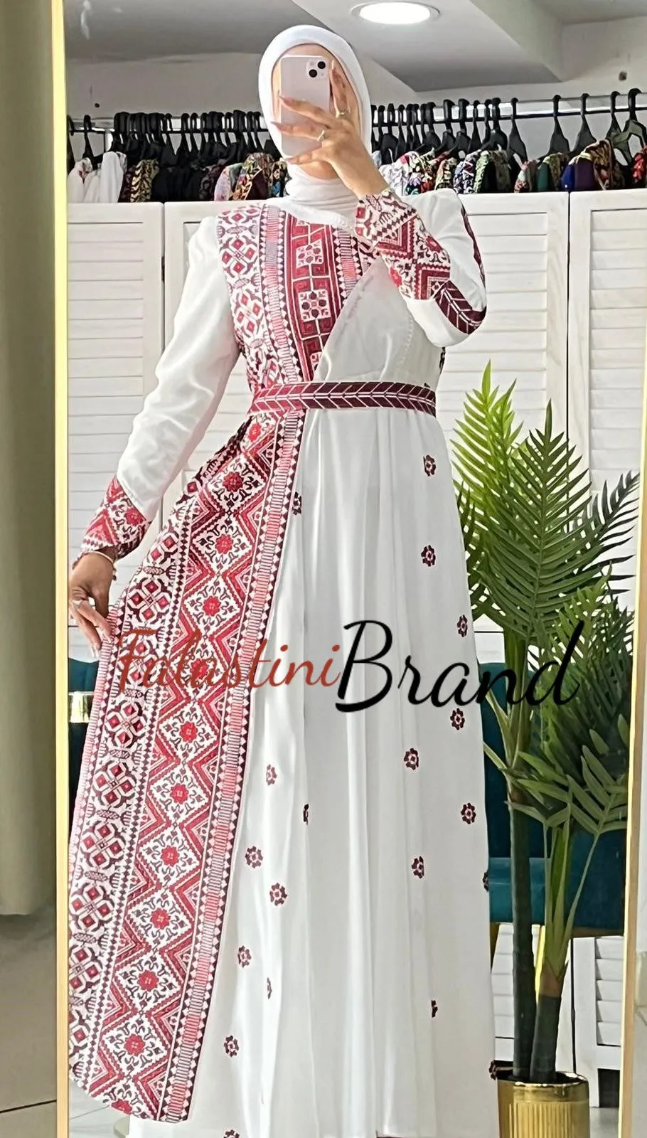 Very Elegant Half Embroidered White and Red Dress