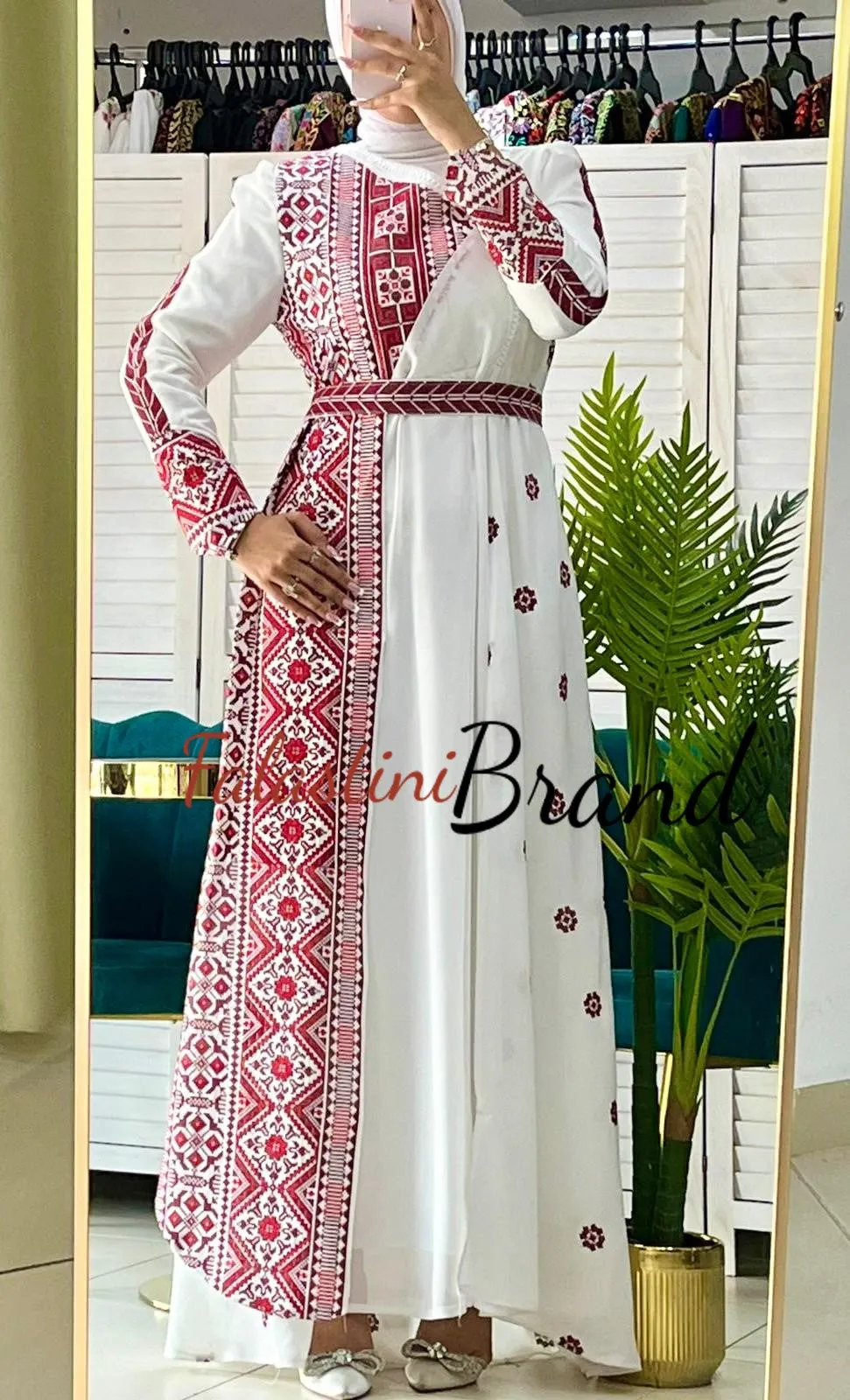 Very Elegant Half Embroidered White and Red Dress