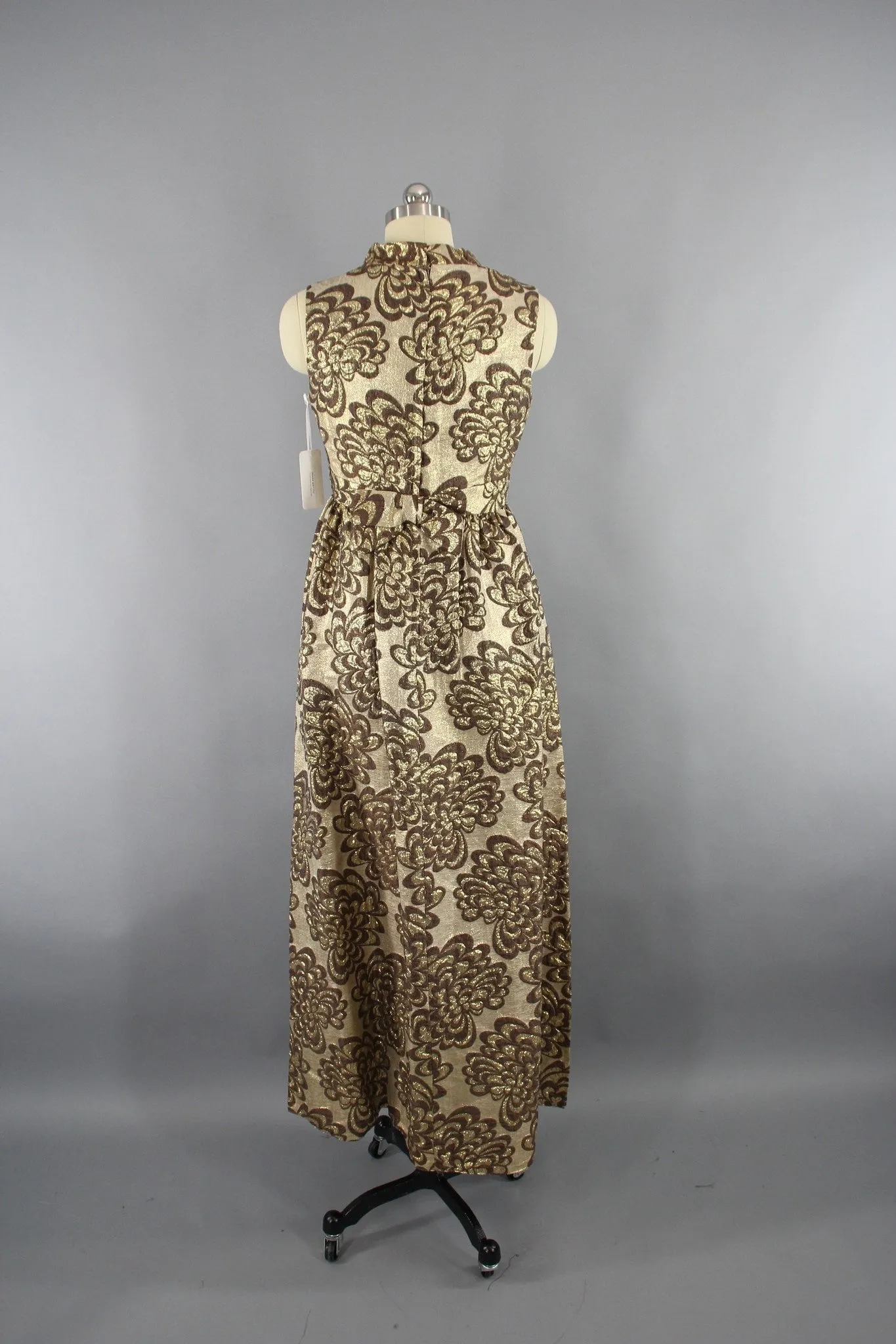 Vintage 1960s Gold Brocade Hostess Maxi Dress