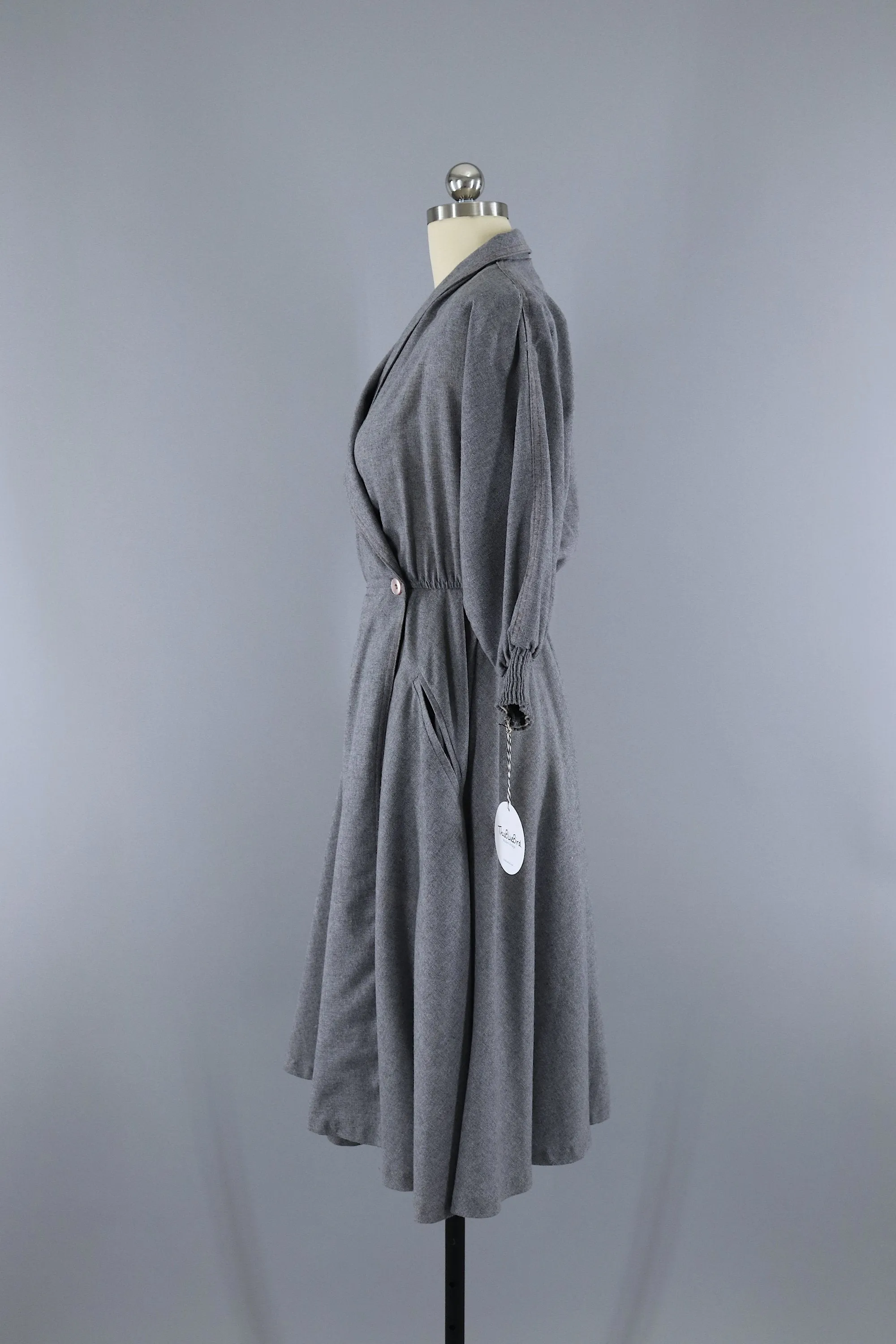 Vintage 1980s Grey Wool Wrap Dress