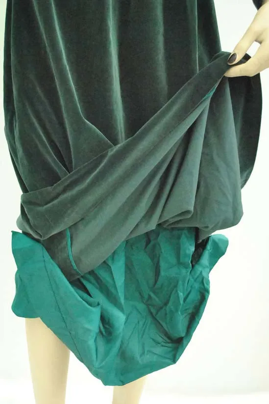 Vintage 70s Teal Velvet Edwardian Style Maxi Dress • Balloon Sleeves