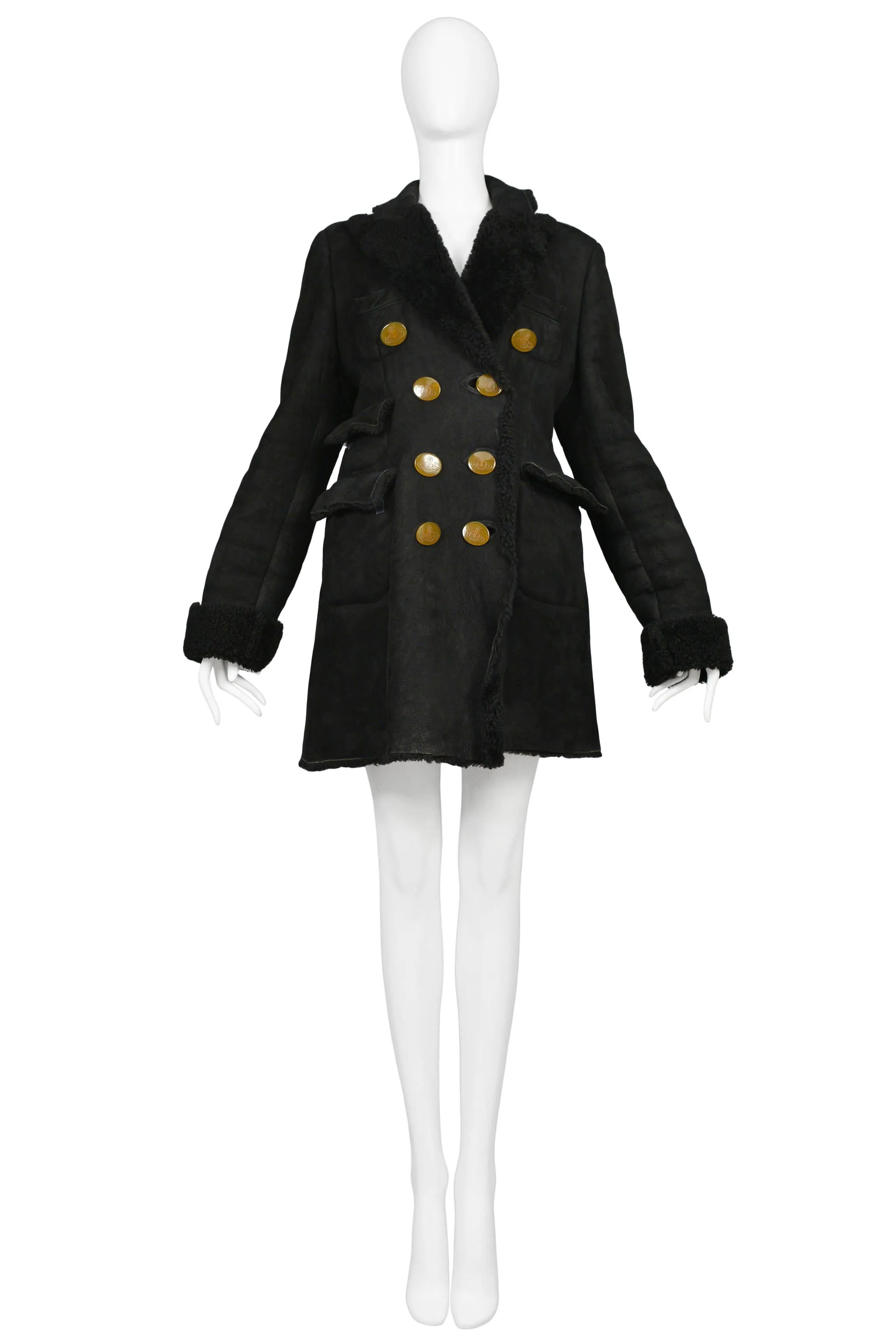 VIVIENNE WESTWOOD & MALCOLM MCLAREN WORLD'S END BLACK SHEARLING COAT