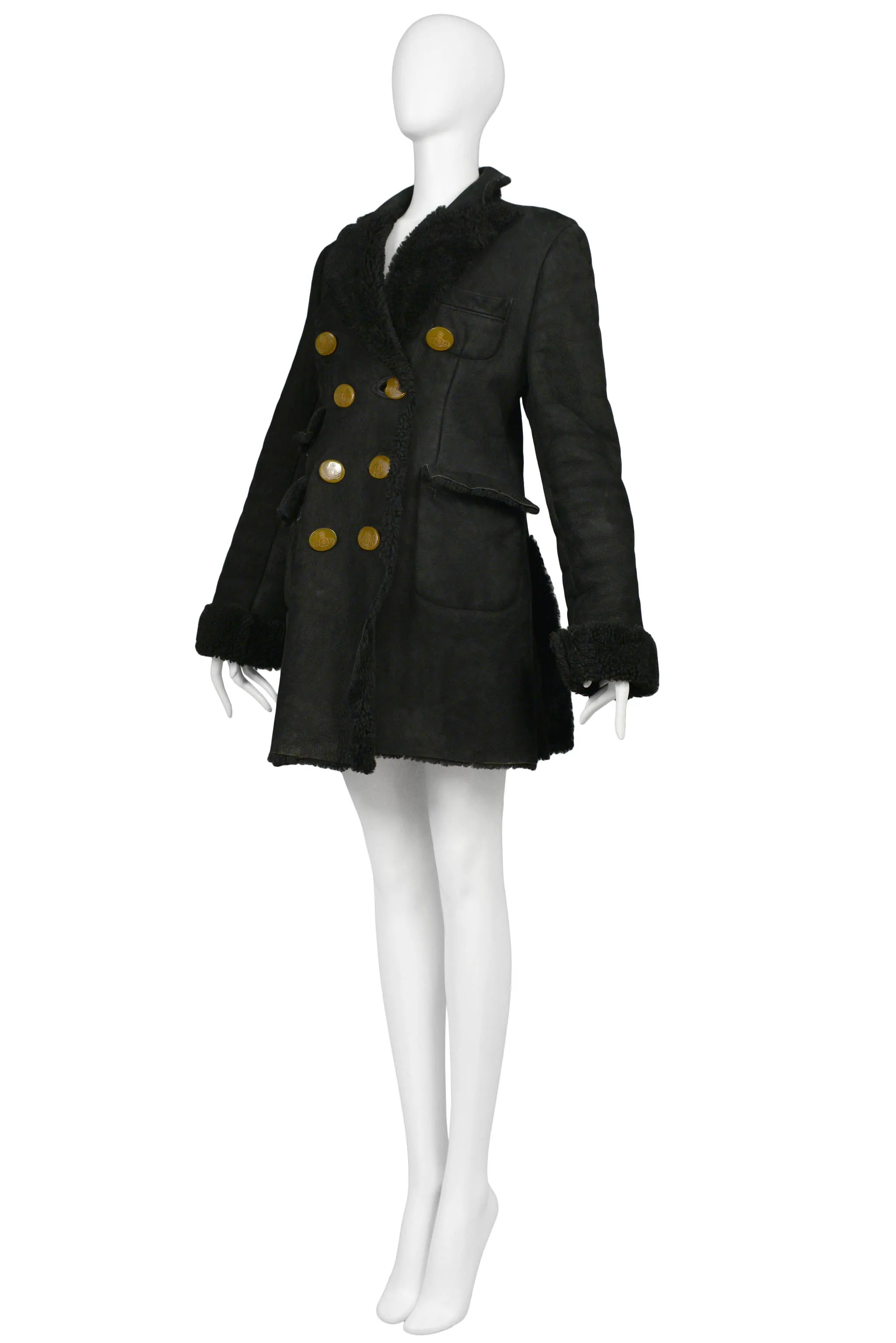 VIVIENNE WESTWOOD & MALCOLM MCLAREN WORLD'S END BLACK SHEARLING COAT