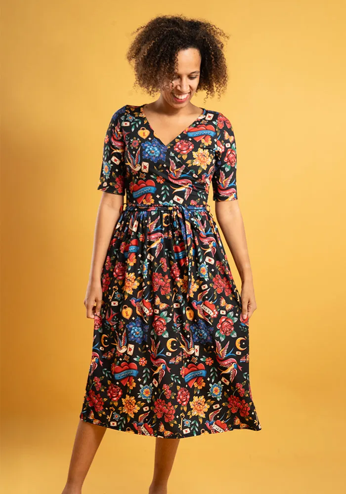 Von Tattoos Print Midi Dress