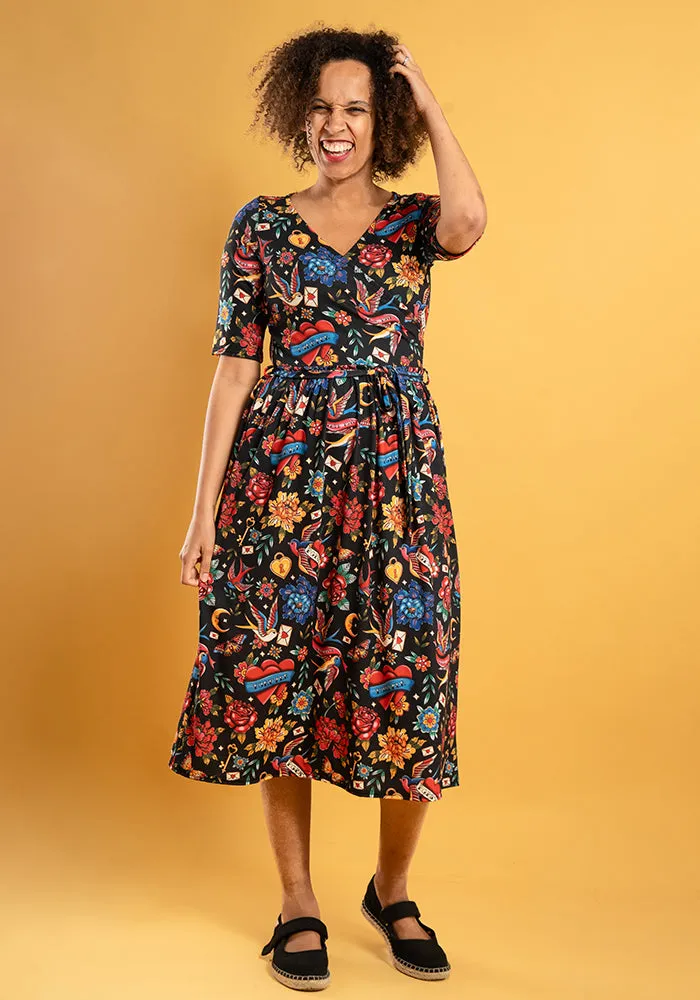 Von Tattoos Print Midi Dress