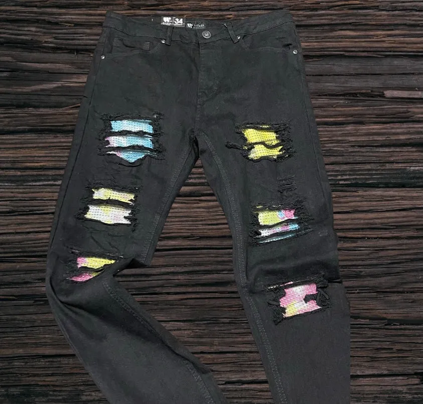 Waiema Skinny Fit Black Jeans w/Colored Studs