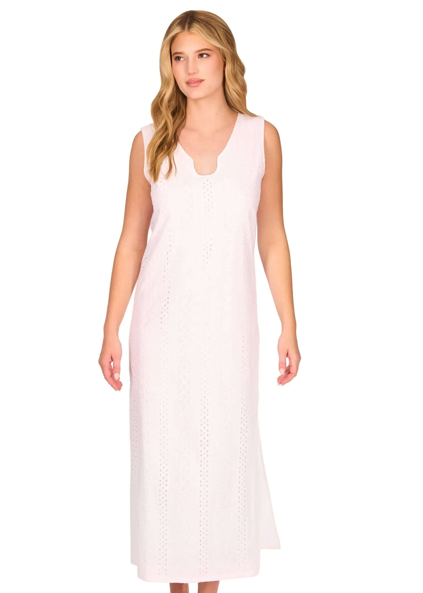 White Eyelet Side Slit Maxi Dress