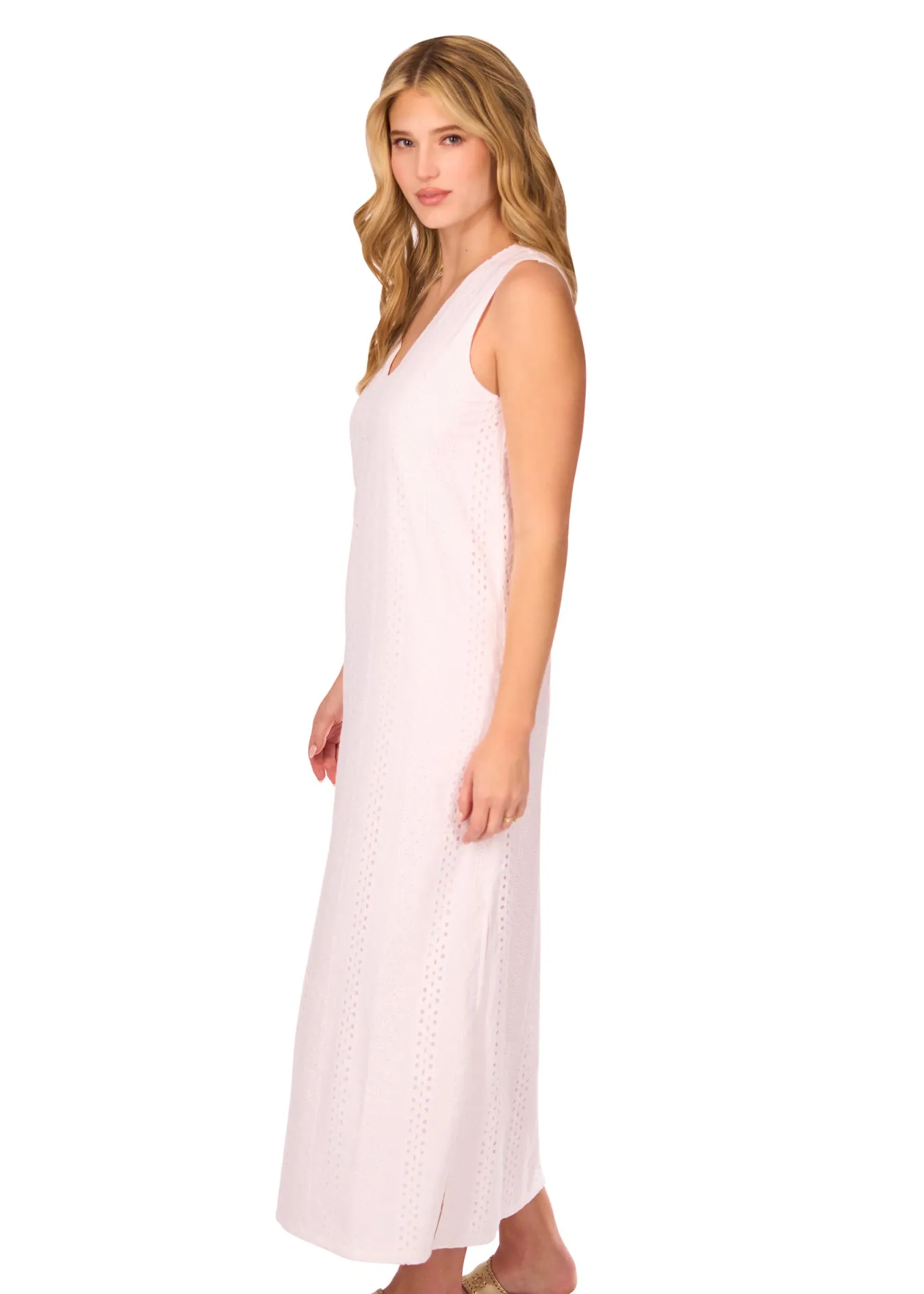 White Eyelet Side Slit Maxi Dress