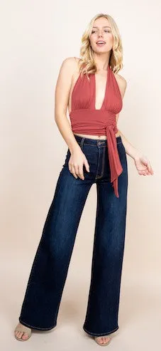 Wide Leg High Rise Denim Jeans