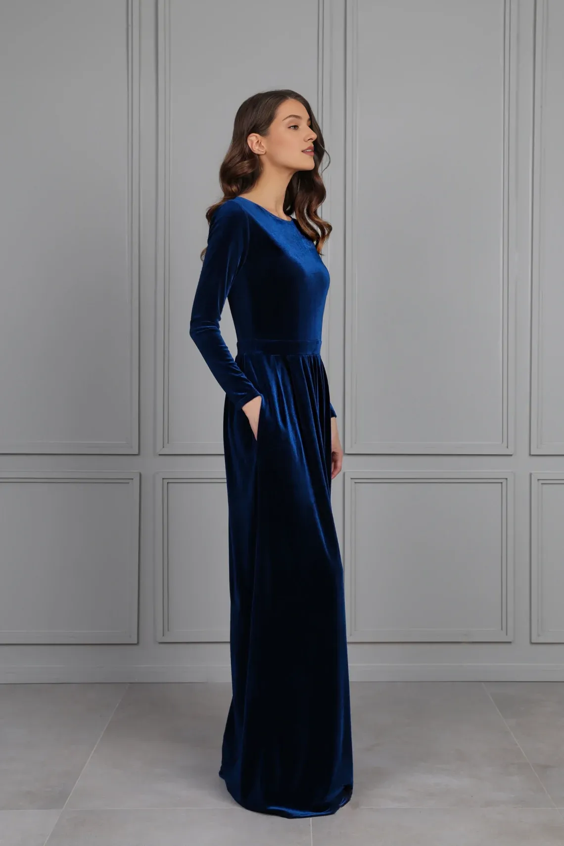 Winter Bridesmaid Velvet Dress With Pockets Wedding Guest Dress Maxi Dress Elegant Formal Dress