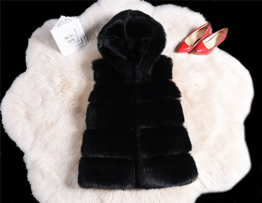 Winter Sleeveless Artificial Fox Fur Coat Gilet Faux Fur Jacket