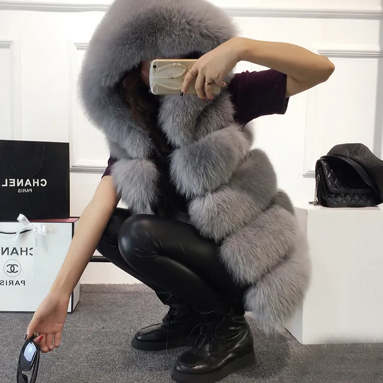 Winter Sleeveless Artificial Fox Fur Coat Gilet Faux Fur Jacket