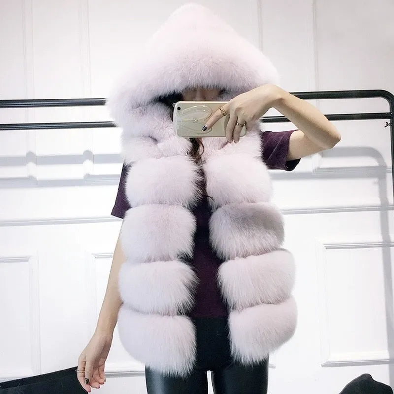 Winter Sleeveless Artificial Fox Fur Coat Gilet Faux Fur Jacket